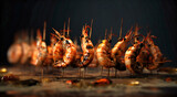 fresh sauted grilled shrimps on skewers