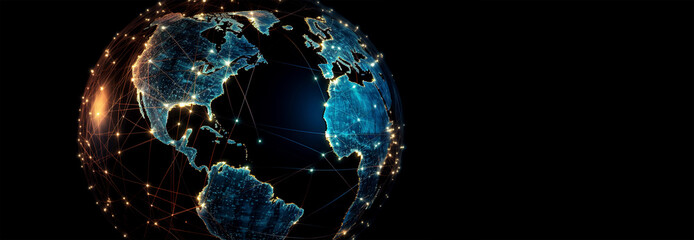 Internet technology with global communication network, panoramic layout. Generative Ai
