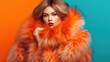 © piai - Winter fashion style. Beautiful woman in fur coat. Generative AI.