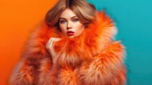 Winter Fashion Style. Beautiful Woman In Fur Coat. Generative AI.