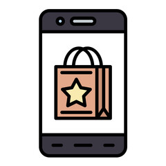 Mobile Shopping Line Color Icon