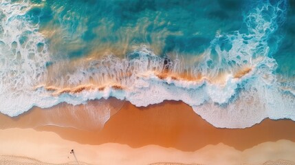  Sea waves on the beach,Aerial top down view of waves on the beach as a background,AI generated.