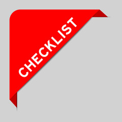 Sticker - Red color of corner label banner with word checklist on gray background