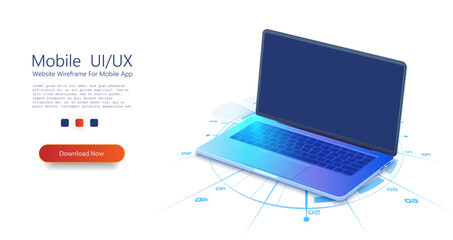 Leinwandbilder - Isometric laptop modern digital technology. Mockups generic device. Template notebook for presentation. Laptop computer screen. Vector illustration