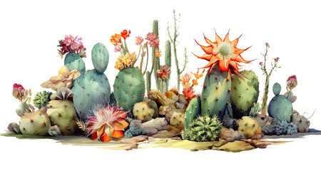 Wall Mural - Watercolor Cactus white Background ,transparent background, PNG , Generative AI