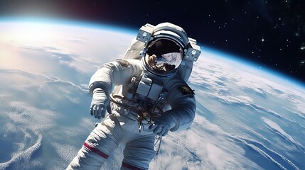 Wall Mural - An astronaut during a spaceflight in outer space. Generative AI