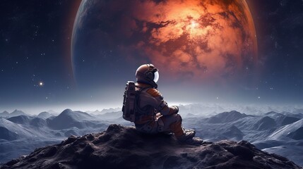 Wall Mural - An astronaut during a spaceflight in outer space. Generative AI