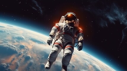 Wall Mural - An astronaut during a spaceflight in outer space. Generative AI
