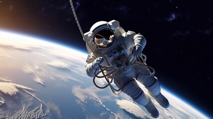 Wall Mural - An astronaut during a spaceflight in outer space. Generative AI