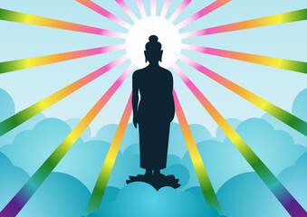 Wall Mural - Lord of buddha with light and cloud backward mean begin of hope,belief and faith,vector illustration