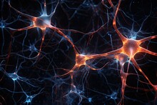 Microscopic Of Neural Network Brain Cells, Human Nervous System. Generative AI.