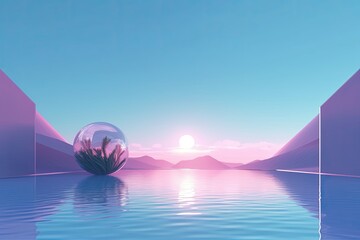 Wall Mural - The minimal of pastel color sunset over the sea. Generative AI.