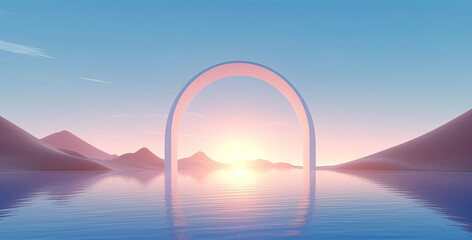 Wall Mural - The minimal of pastel color sunset over the sea. Generative AI.