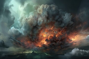 Wall Mural - Explosion of fire with big smoke. Generative AI.