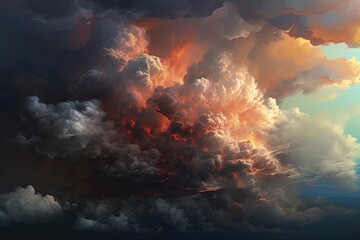 Wall Mural - Explosion of fire with big smoke. Generative AI.