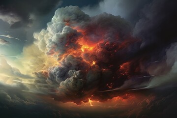 Wall Mural - Explosion of fire with big smoke. Generative AI.