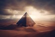 a pyramid in the midst of a desert with a cloudy sky as the backdrop Generative AI