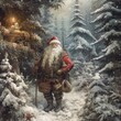 © Irina - Santa Claus in the dense forest. an old postcard. Generative AI
