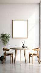 Wall Mural - clean design breakfast nook with modern minimalist design, empty framed template of artwork, poster blank mockup, generative ai