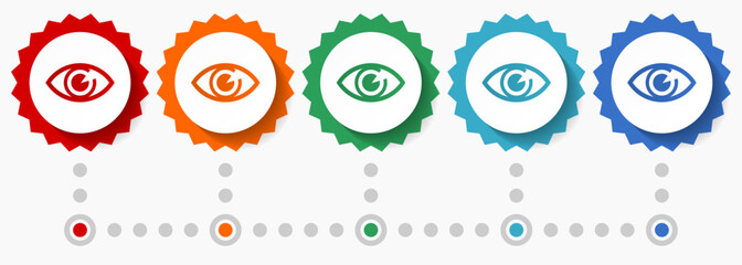 Poster - Eye vector icon set, colorful infographic template, set of flat design badge icons in 5 color options