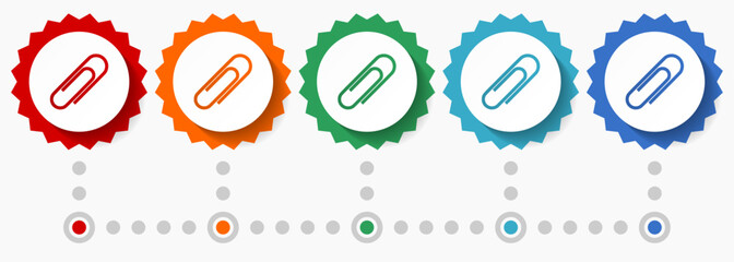 Poster - Paperclip vector icon set, colorful infographic template, set of flat design badge icons in 5 color options