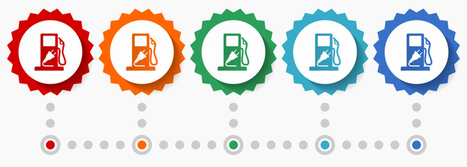 Aufkleber - Electric fuel, electricity vector icon set, colorful infographic template, set of flat design badge icons in 5 color options