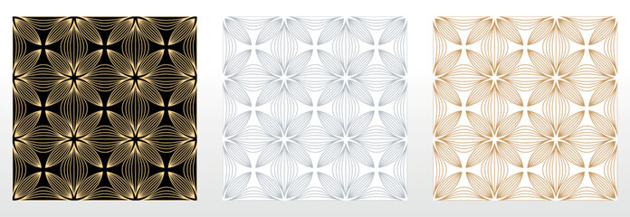 Collection of flower geometric patterns. Seamless vector backgrounds. Colored ornaments. Ornament for fabric, wallpaper, packaging. Decorative prints