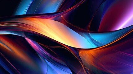 Wall Mural -  a colorful abstract background with curves and curves in blue, orange, and pink colors on a black background with a white border and a black border.  generative ai