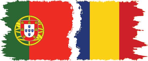 Romania and Portugal grunge flags connection vector