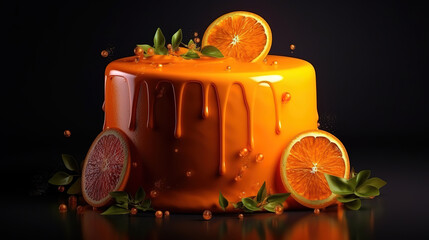 Wall Mural - Orange cake for birthday, Bright color. Generative ai