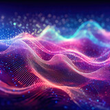 Fototapeta Abstrakcje - Abstract shiny wave background in purple, pink and blue lights. Digital luxury sparkling wave particles, background streams, digital data flow movement. Technological background. Generative AI