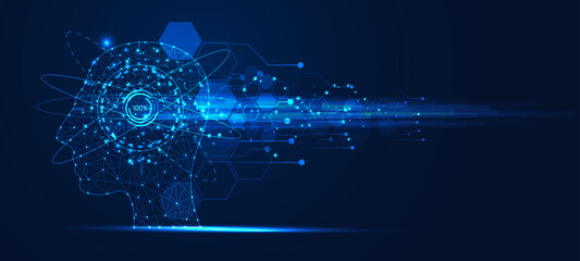 Wall Mural - concept ai machine learning artificial intelligence robot learning network system advance ai on blue