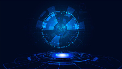 Abstract circle digital technology modern blue color on beautiful blue background