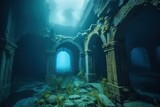 Fototapeta  - ruins of the underwater city, created with AI, AI, generative AI