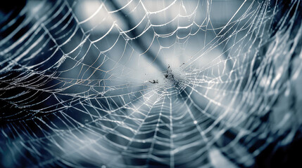 Wall Mural - abstract illustration of a shiny spider web on a colored background, creating a blurry pattern of li