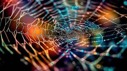 Wall Mural - abstract illustration of a shiny spider web on a colored background, creating a blurry pattern of li