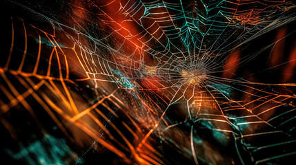 Wall Mural - abstract illustration of a shiny spider web on a colored background, creating a blurry pattern of li