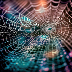 abstract illustration of a shiny spider web on a colored background, creating a blurry pattern of li