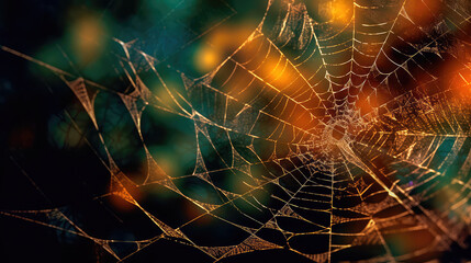 Wall Mural - abstract illustration of a shiny spider web on a colored background, creating a blurry pattern of li