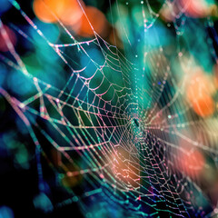 Wall Mural - abstract illustration of a shiny spider web on a colored background, creating a blurry pattern of li