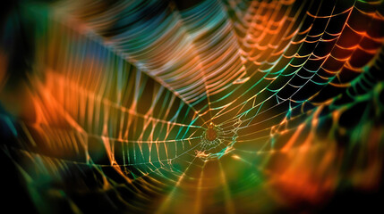 abstract illustration of a shiny spider web on a colored background, creating a blurry pattern of li