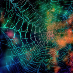 Wall Mural - abstract illustration of a shiny spider web on a colored background, creating a blurry pattern of li