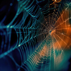 abstract illustration of a shiny spider web on a colored background, creating a blurry pattern of li