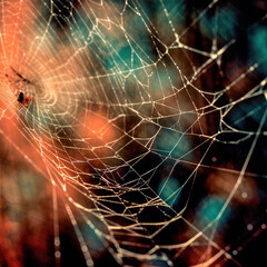 Wall Mural - abstract illustration of a shiny spider web on a colored background, creating a blurry pattern of li