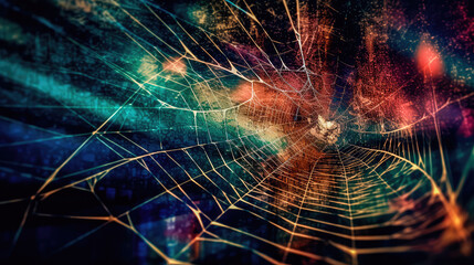 Wall Mural - abstract illustration of a shiny spider web on a colored background, creating a blurry pattern of li
