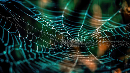 Wall Mural - abstract illustration of a shiny spider web on a colored background, creating a blurry pattern of li
