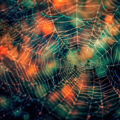 Wall Mural - abstract illustration of a shiny spider web on a colored background, creating a blurry pattern of li
