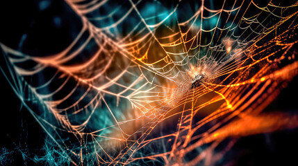 Wall Mural - abstract illustration of a shiny spider web on a colored background, creating a blurry pattern of li