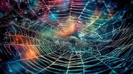 abstract illustration of a shiny spider web on a colored background, creating a blurry pattern of li
