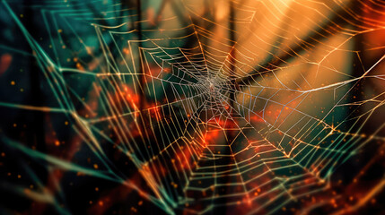 Wall Mural - abstract illustration of a shiny spider web on a colored background, creating a blurry pattern of li